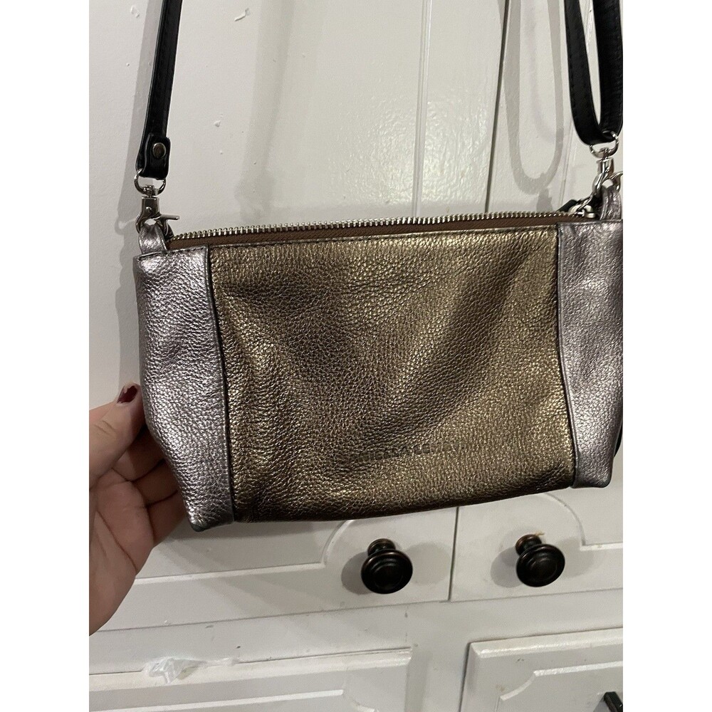 Daniella Lehavi Pebbled Leather Shoulder Bag Crossbody Gold Silver
